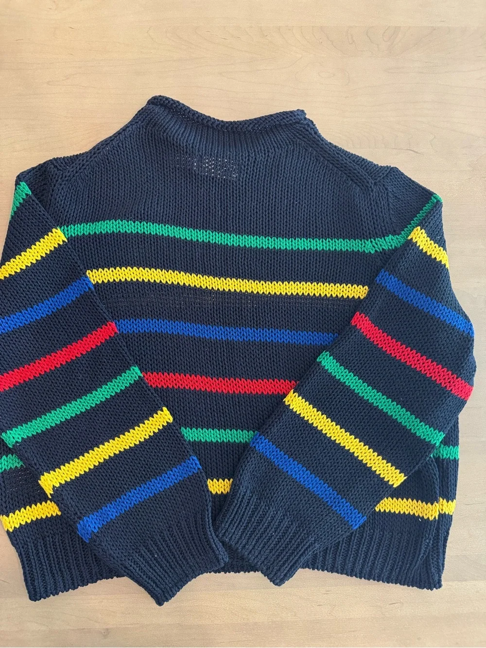 Ralph Lauren Navy Rollneck Sweater with Multicolor Stripes RARE NWOT - Picture 3 of 6